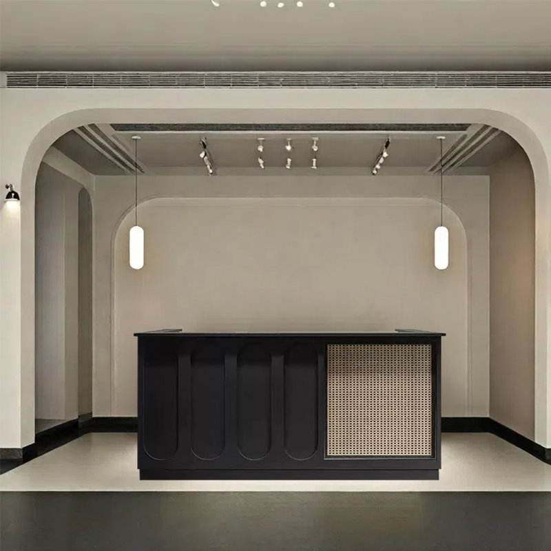 78.74-inch Vintage Style Front Desk, Checkout Counter & Computer Desk – Elegant and Functional for Commercial Spaces, Black