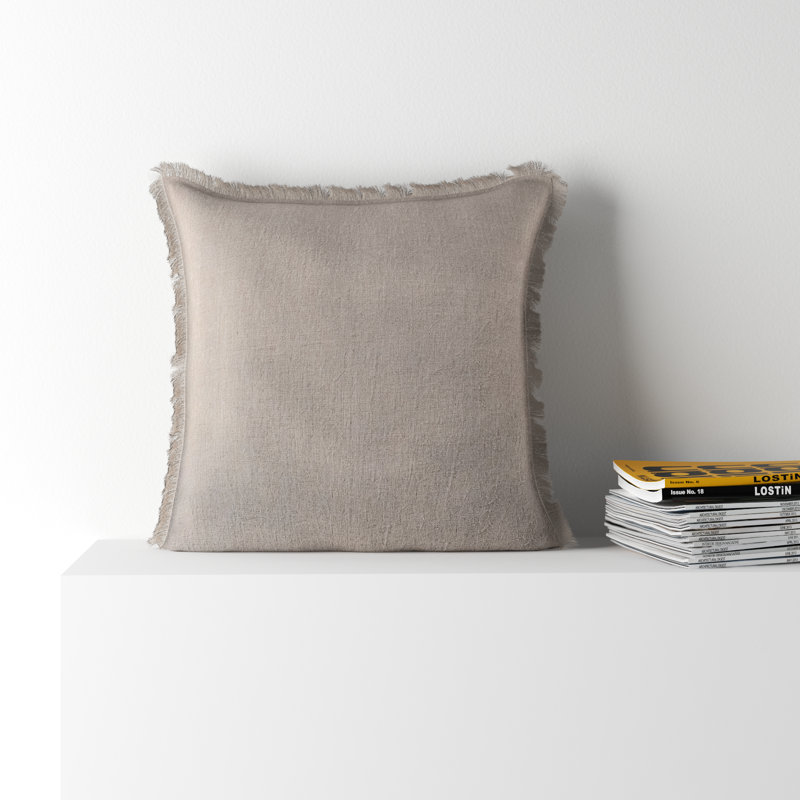 Natural Linen Fringed 20-Inch Square Throw Pillow Set