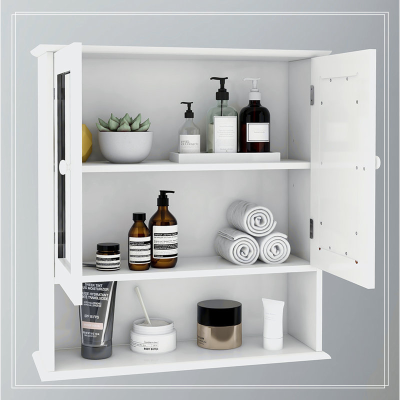 Armoire de salle de bain murale avec portes miroir et étagères Doule