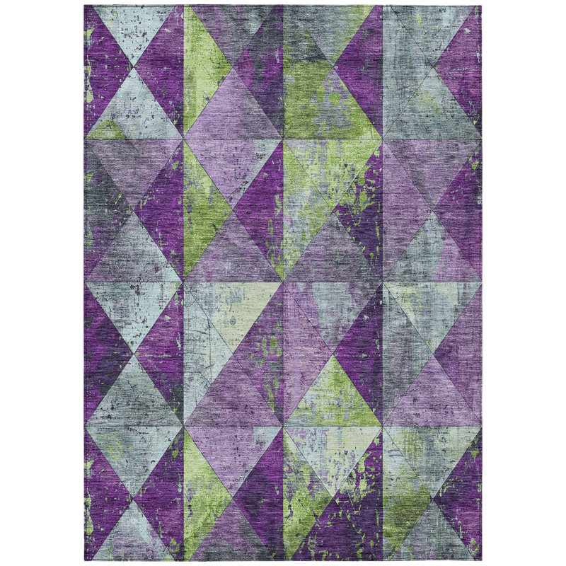 Tapis d'intérieur lavable géométrique mauve 5 pi x 8 pi