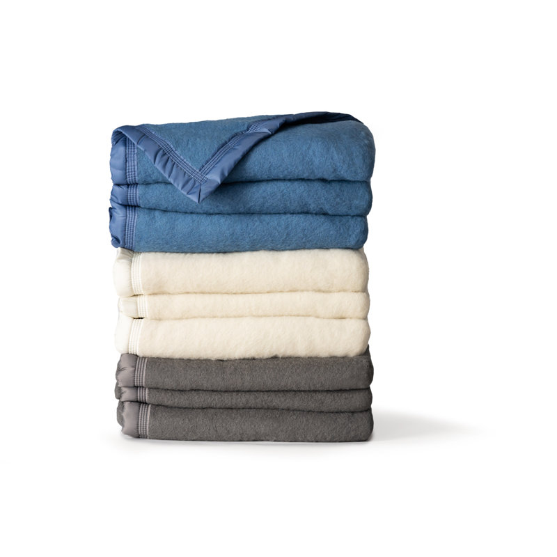 Marine Blue Twin Heavyweight Reversible Wool Blanket
