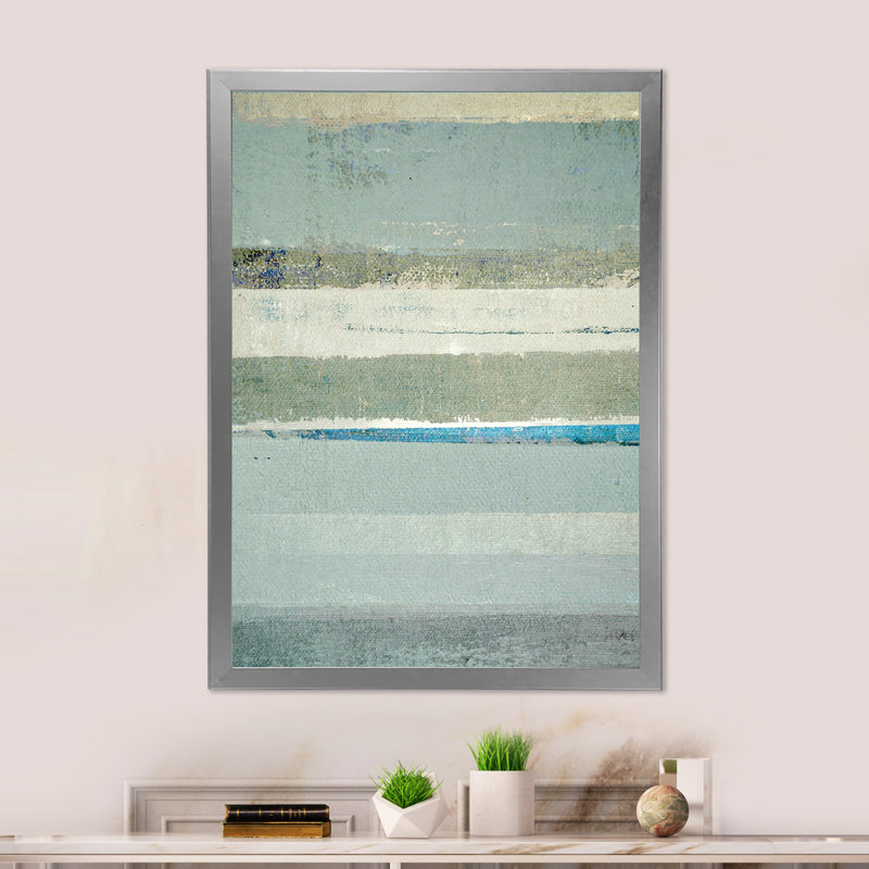 Art moderne gris et bleu II 2FL47768, Encadrement argenté, H 20 po x l 12 po x P 1 po