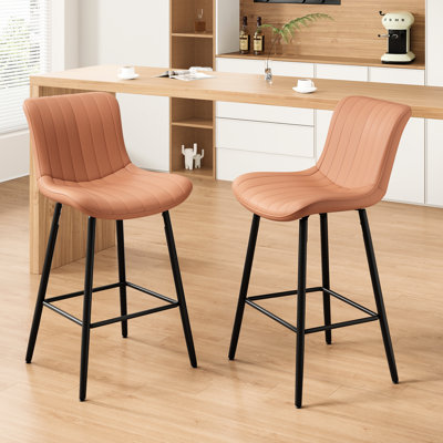 Table de salle à manger en similicuir brun de 2 chaises de hauteur rectangulaire de style Mid-Century, douce et pour tabourets de maison