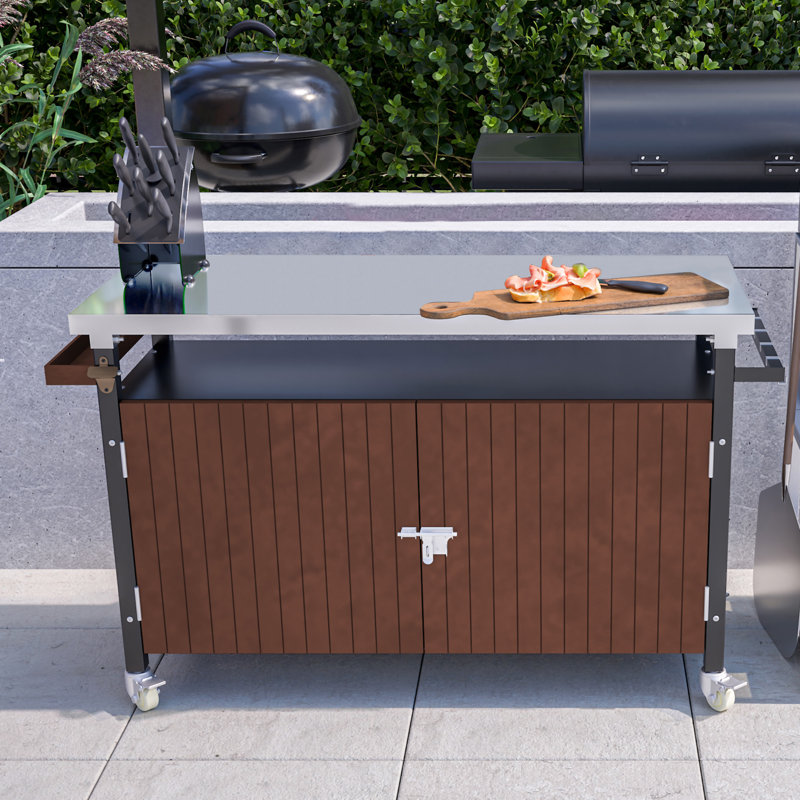 Chariot de barbecue extérieur avec plateau en acier inoxydable (sans tabouret inclus)