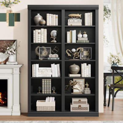 74.5" Tall 6-Tier Double Wide Bookshelf with 12 Cubbies, Extra Large Freestanding Bookcase for Living Room, Office