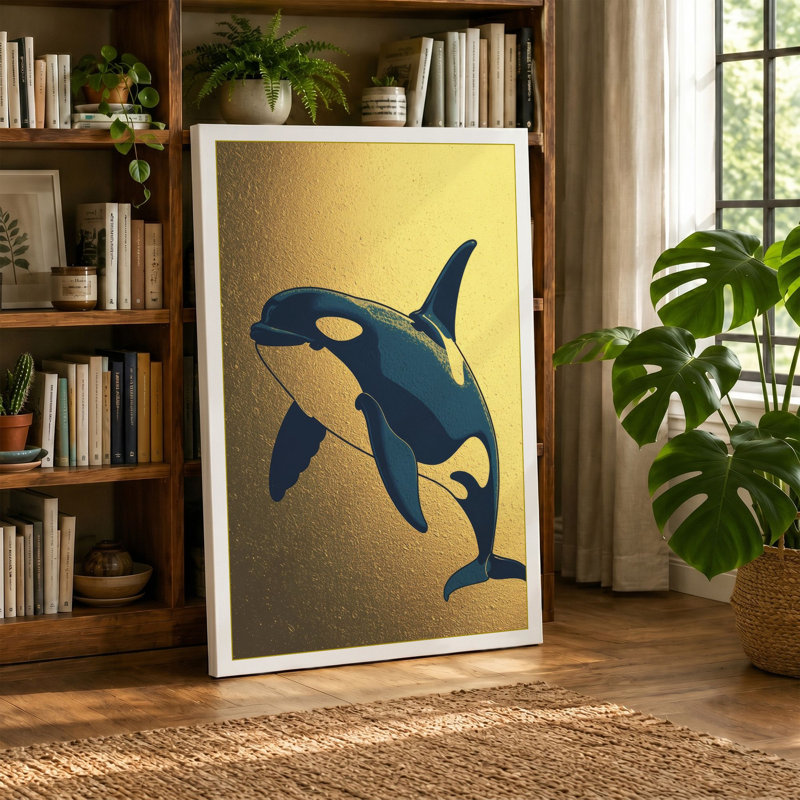 Breaching Orca Coastal - Wrapped Canvas, 36x24 - 91.4 x 61.0 cm, Terracotta Border