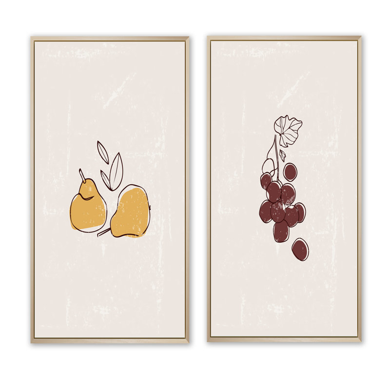 Vintage Fruit Illustration I - ensemble de 2 peintures, H 40 po x l 40 po x P 1,5 po, Toile avec cadre brun