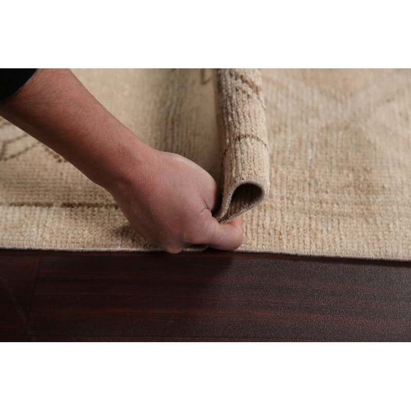 Tapis de couloir beige en laine noué à la main de conception unique 2 pi 7 po x 10 pi 11 po New Age