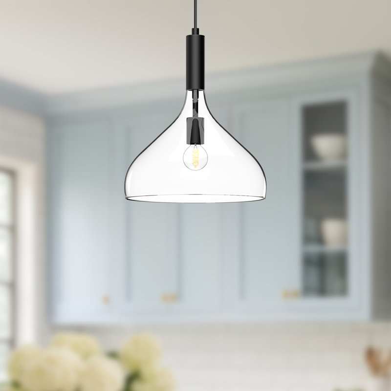 Matte Black and Clear Glass Single Pendant Light