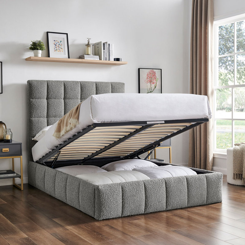 Upholstered Ottoman Storage Bed, Kingsize (5'), Grey