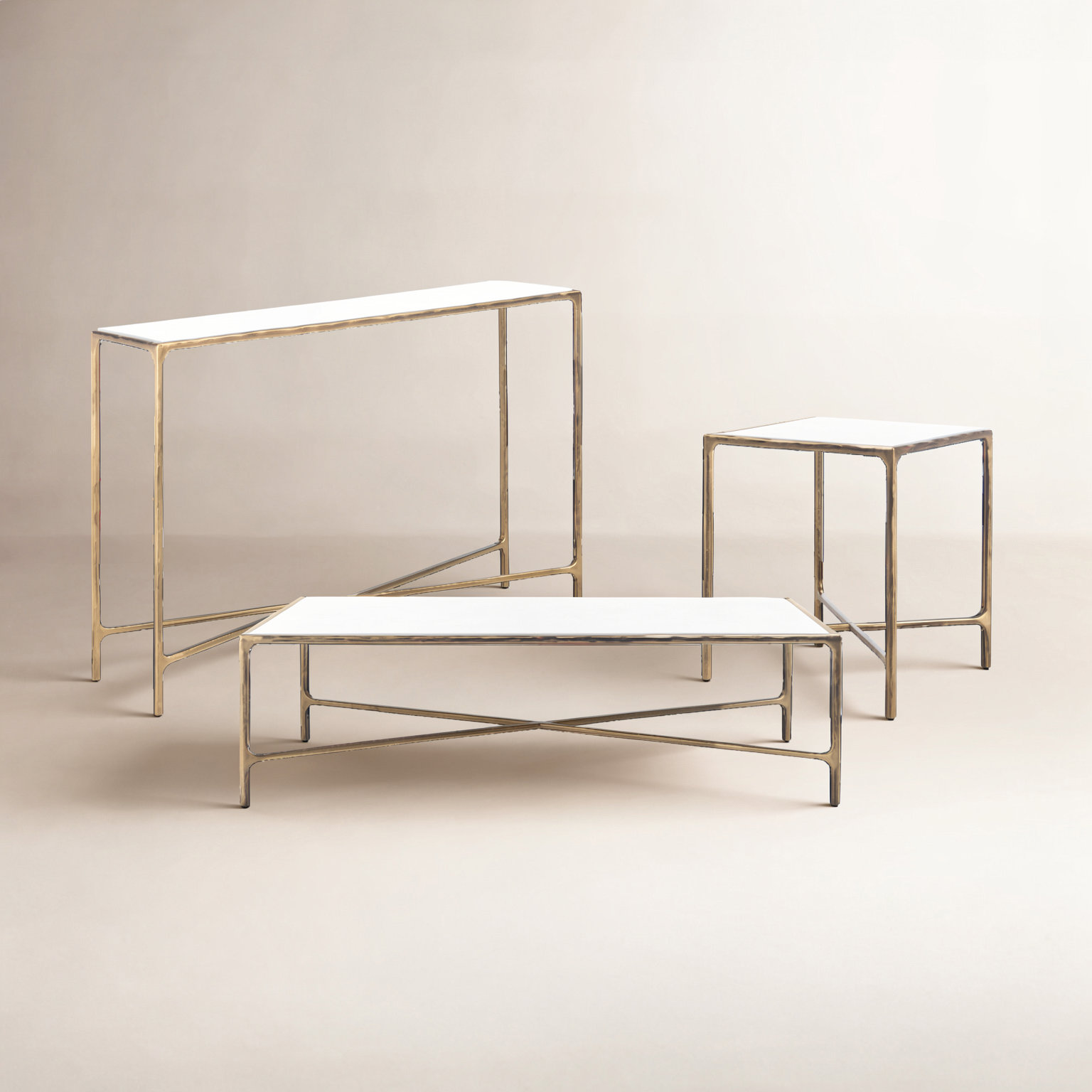 Evelynn 3-Piece Living Room Table Set, Brass, White