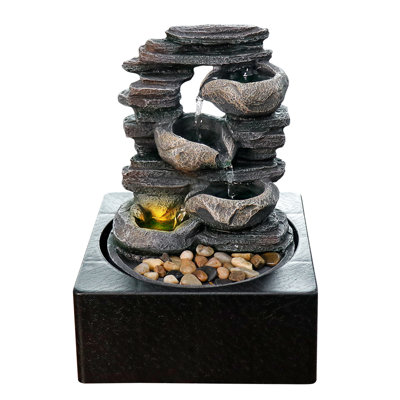 Tabletop Water Fountain with LED Light & River Stones, 9.4" Indoor Cascading Rock Waterfall Fountain, Relaxing Decor for Office Desk, Living Room, Bedroom, Meditation Space, Housewarming Gift
