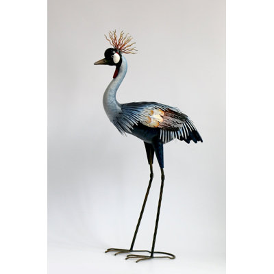 32" Black Crowned Crane Metal Garden Sculpture
