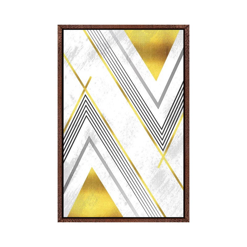 Geometric Art No. 5 Gold by Melanie Viola - Print on Canvas, 152.4cm H x 101.6cm W x 3.81cm D, Classic Brown Wood Framed
