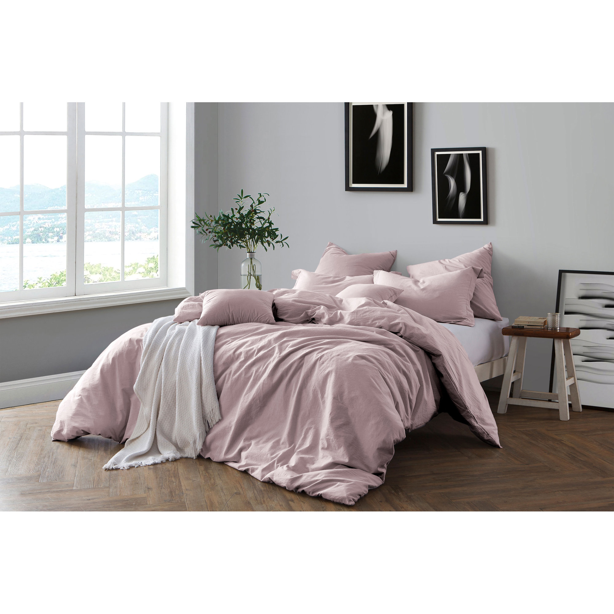 100% Cotton Crinkle Washed Duvet Cover Set, Lavender, King/Cal. King Duvet Cover + 2 Shams