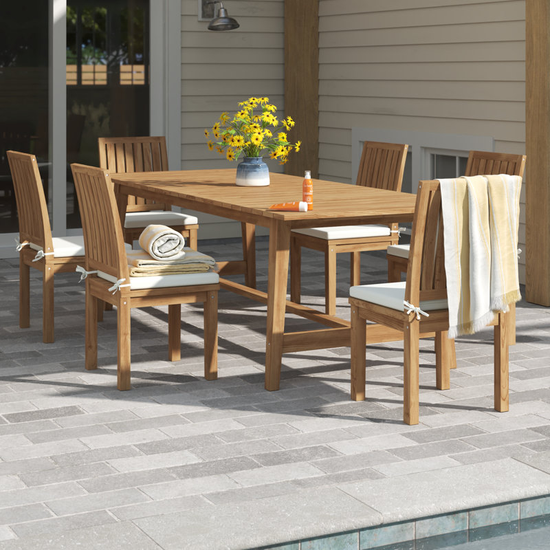 Modway Marina 7 Piece Outdoor Patio Teak Dining Set, 37.5" H x 98.5" L x 39.5" W