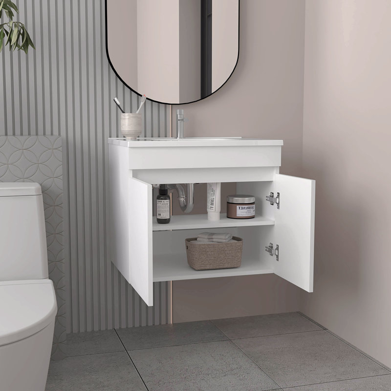 Meuble-lavabo avec lavabo, 2 portes, 2 tablettes