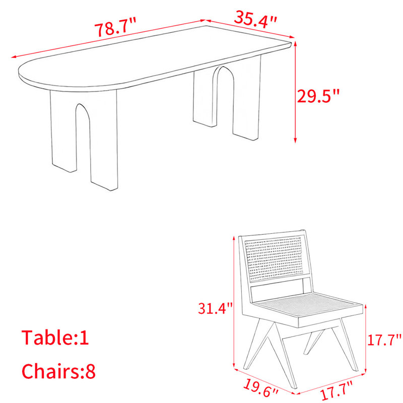 Ensemble de table de salle à manger en bois massif de style minimaliste, H 29,5 po x L 78,7 po x l 35,4 po
