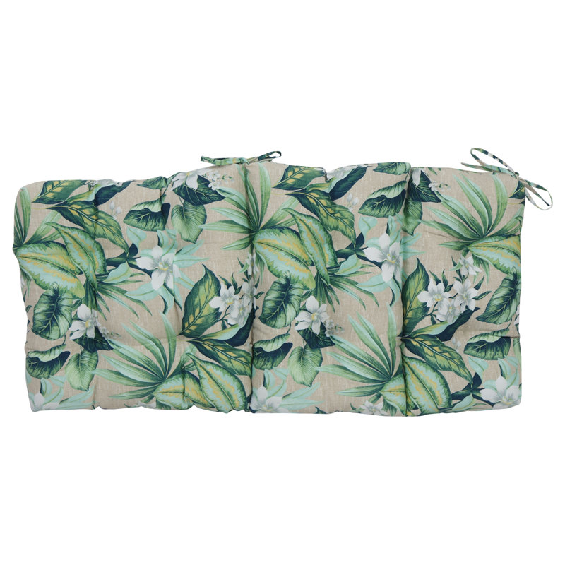 Outdoor Tufted Seat/Back Chair Cushion, 20" W x 20" D, Tan/Green/Blue/Tahiti Breeze Floral