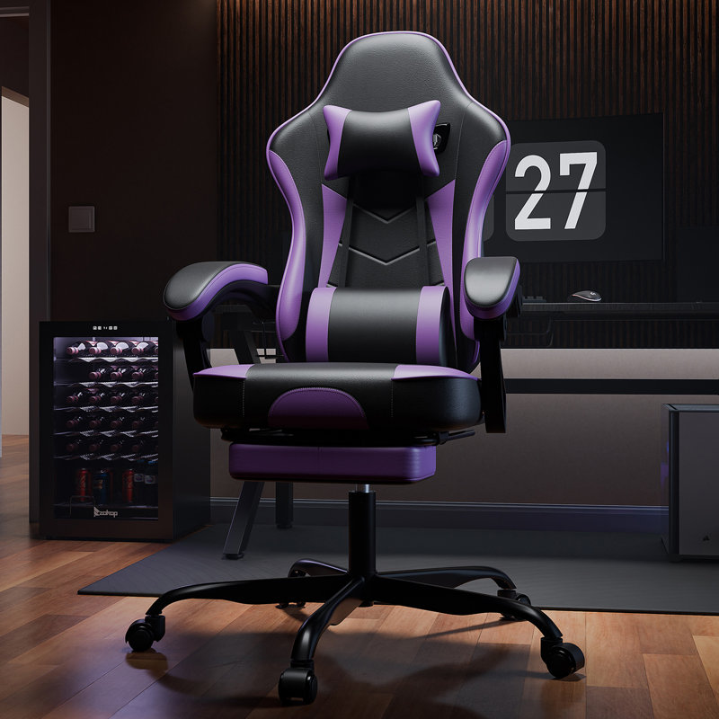 Fauteuil de jeu inclinable et ergonomique en cuir synthétique, Mauve / Noir