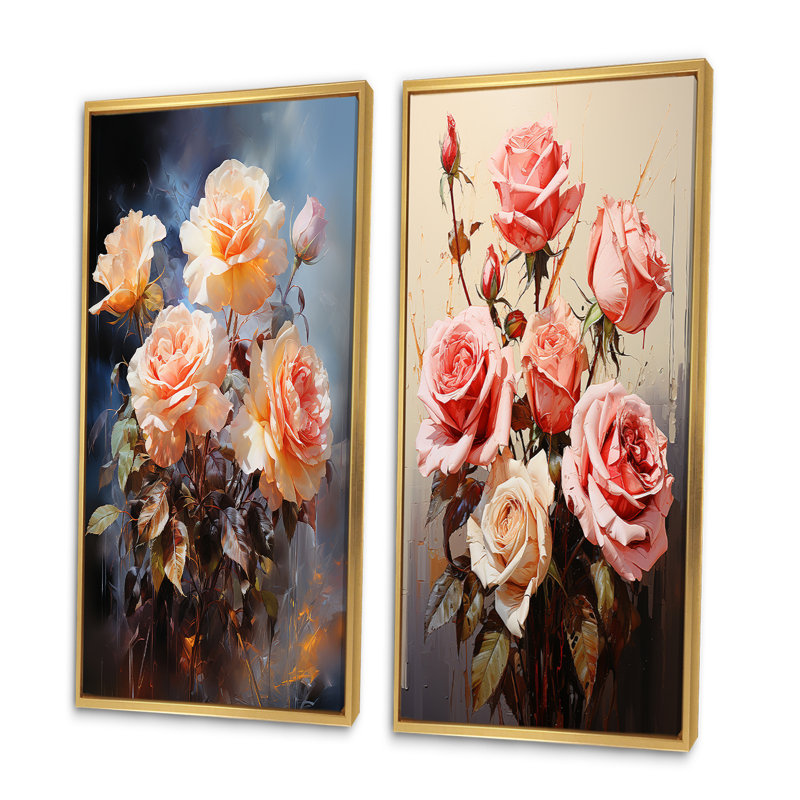 "Bouquet de roses ravissantes" - 2 pièces, Encadrement doré, H 24 po x l 20 po