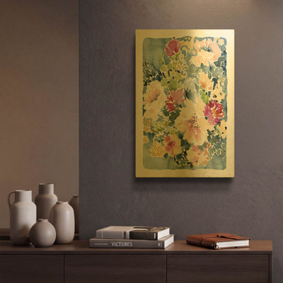 «Peony Delights» par Katrina Pete, art mural en métal doré, 12 po x 16 po