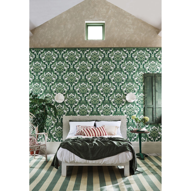 Lola Damask Wallpaper Roll, Blue/Midnight