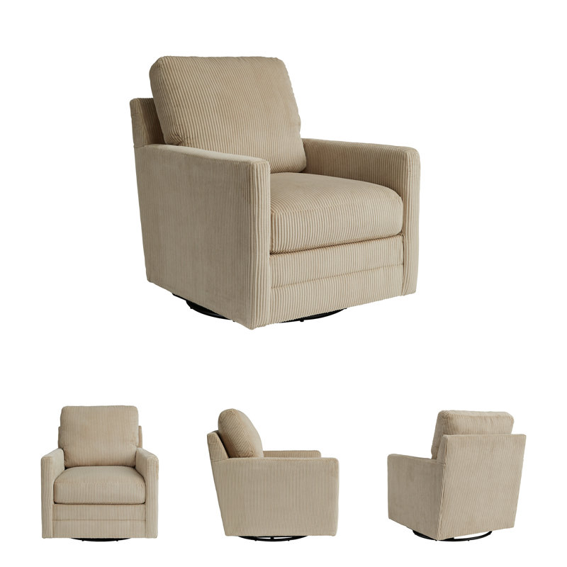 Fauteuil pivotant Fadel, Velours côtelé beige