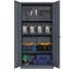 Armoire de rangement de garage en acier gris avec 2 portes, 4 tablettes réglables et une largeur de 70,94 pouces pour les bureaux à domicile, les tablettes faciles à utiliser à long terme, les gymnases à hauteur intérieure, grande capacité