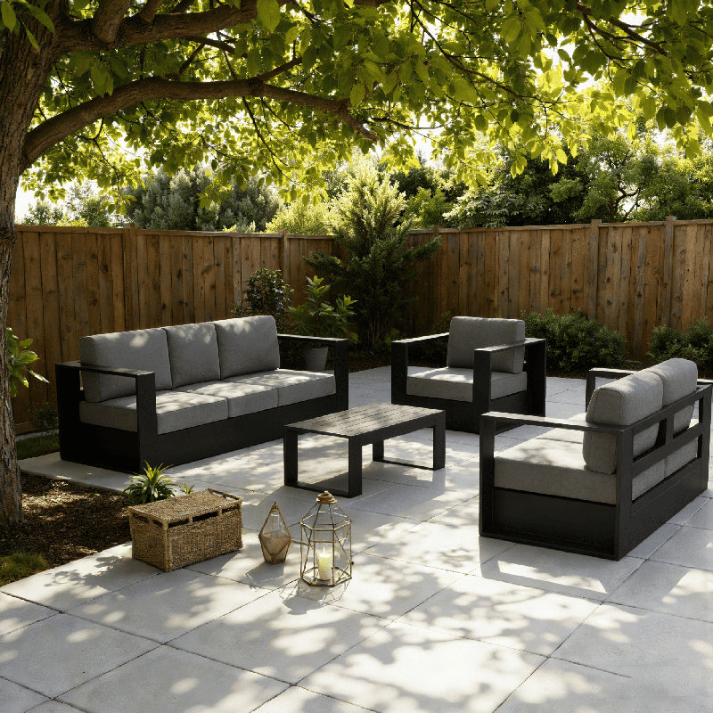 Outdoor Lounge Chair, Dark Grey Cushion/Black Frame