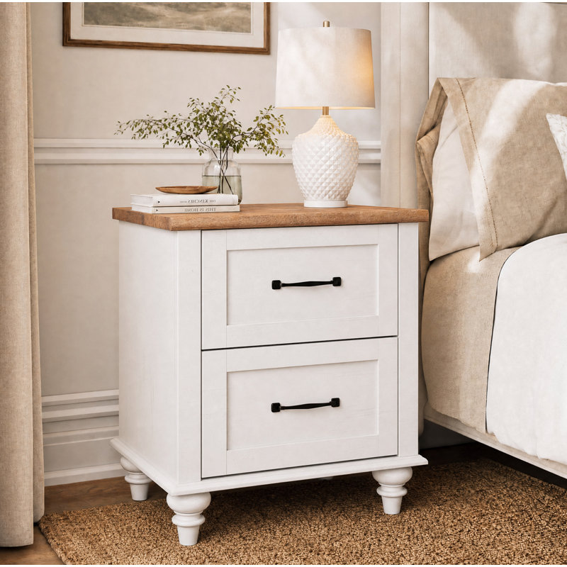 Table de chevet 2 tiroirs Aileas, Blanc / Brun, Individuel