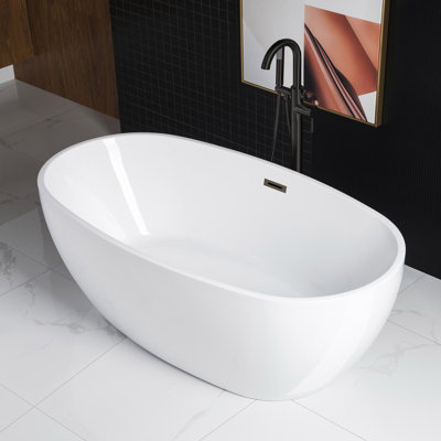 67" x 32" Freestanding Double Ended Soaking Acrylic Bathtub, White