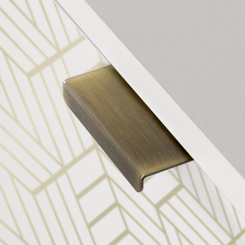 White and Gold Mid-Century Modern 2-Door Storage Cabinet