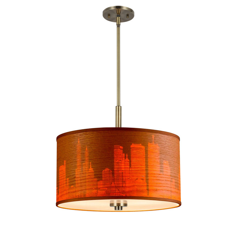 Lustre tambour 3 lumières Ahmia Abularach, Laiton, Brûlé, H 13 po x l 14,5 po x P 14,5 po