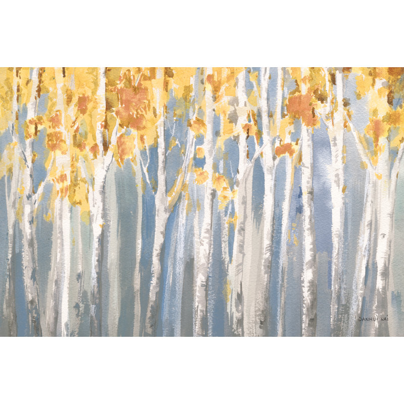 " Golden Birches Spice " by Danhui Nai Painting Print, 32" H x 48" W x 1.25" D