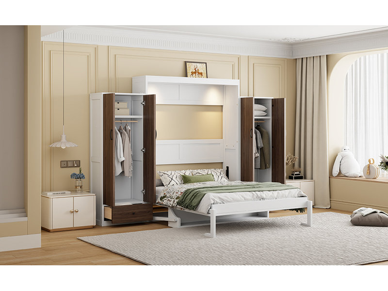 Lit escamotable Murphy avec placard et tiroirs, Lit double