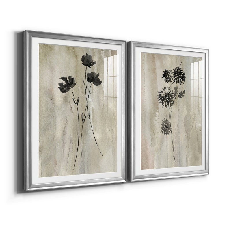 «Sumi-E Silhouette III», ensemble de 2 reproductions d'art, Impression encadrée avec passe-partout, H 30,5 po x l 85 po