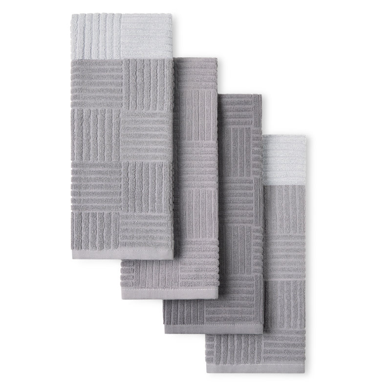 Gray Basketweave Terry Cotton Kitchen Towel Set, 16" x 28"