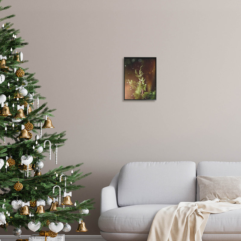 Hiver neige tombée nuit pin à-261, Giclée encadrée noir minuit, H 14 po x l 11 po x P 1,5 po