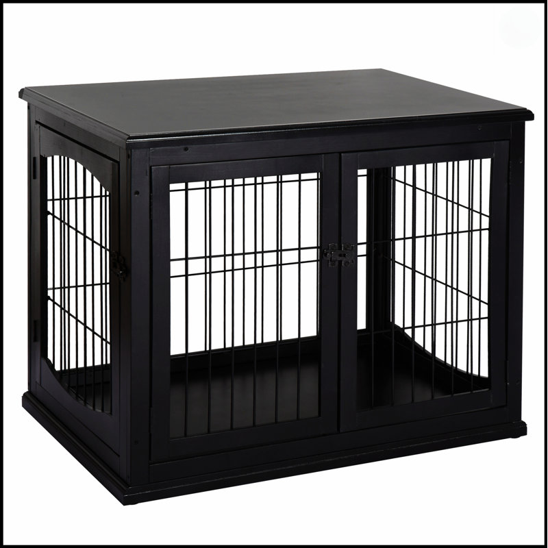 Meuble de caisse pour chien Pawhut, petite table de bout avec cage pour deux côtés, porte verrouillable et design décoratif
