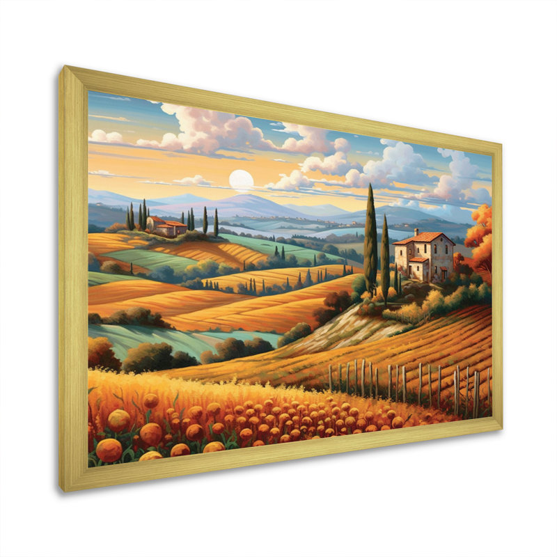 Pittoresque, art mural sur toile campagne, H 34 po x l 44 po x P 1,5 po, Cadre doré à une seule photo