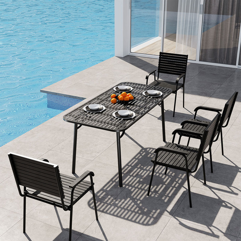 Carmedie Outdoor Garden Metal Table, 75cm H x 160cm L x 80cm W