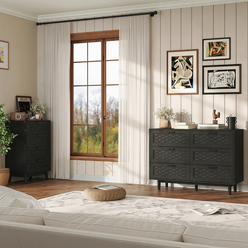 Solid Wood 55cm W 4 - Drawer Chest of Drawers, Black