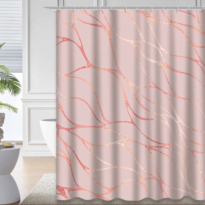 Rideau de douche Delicate Rose Marble Gold avec 12 crochets, L 72 po x l 72 po