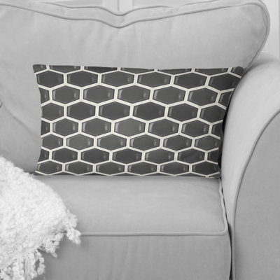 Grey White Hexagon II - Midcentury Lumbar Pillow