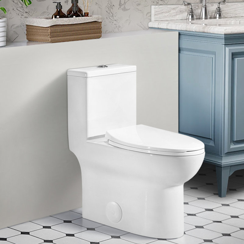 1.1/1.6 Toilet, Elongated Comfort Height, Floor Mounted, Ceramic White, Soft Close Seat, & Height , Mounted Ceramic, Approved