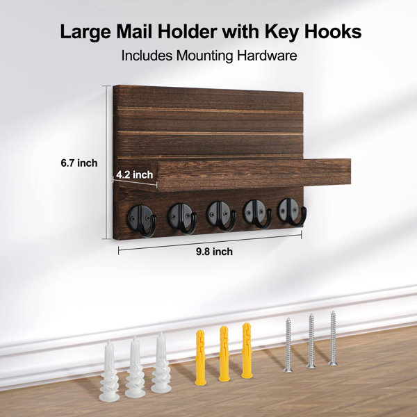 Wallkeep Key and Mail Holder Wall Mount Wood Organizer, Brown