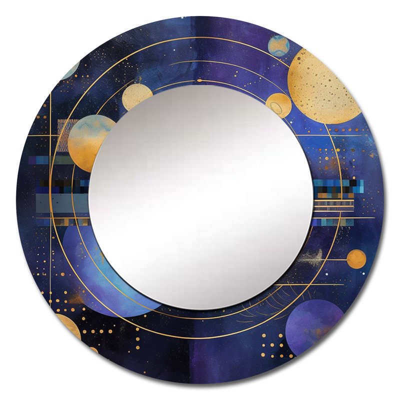 Purple Yellow Galactic Universe - Comets Decorative Wall Mirror, Modern Round Mirror, Printed Metal Art, 36" x 36"