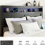 Base de lit pour grand lit: bruit, tête de lit avec rangement pour câbles, 2 sommiers sans sommier et lattes de bois pour la chambre à coucher: tête de lit à DEL, charge, design rétro, noir foncé facile à assembler-1261006006