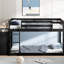 Lit double au-dessus d'un lit superposé avec structure en bois massif, 4 tiroirs et 3 tablettes pour une solution pratique dans la chambre à coucher - configuration à 4 tablettes colorées, ambiance chaleureuse-543608475-543608453